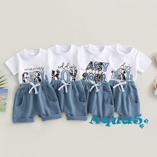 Aqq- ชุดเสื้อแขนสั้น คอกลม กางเกงขาสั้น ทรงหลวม พิมพ์ลายตัวอักษร แนวสตรีท แฟชั่นฤดูร้อน สําหรับเด็กผู้ชาย และเด็กผู้หญิง