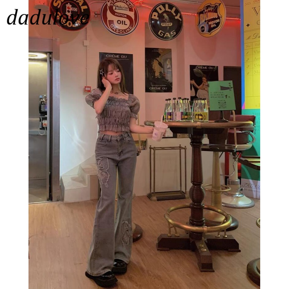 dadulove-new-korean-version-of-ins-retro-washed-micro-flared-jeans-niche-high-waist-wide-leg-pants-trousers