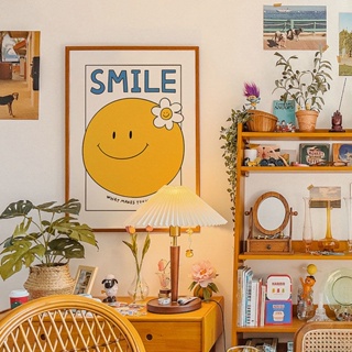 ภาพวาดจิตรกรรมฝาผนัง รูปหน้ายิ้มน่ารัก เรียบง่าย สําหรับตกแต่งห้องนั่งเล่น ห้องนอนเด็ก