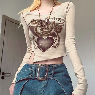 เสื้อยืดแขนยาว ผ้าฝ้ายแท้ ทรงไม่สมมาตร สไตล์ใหม่ สําหรับผู้หญิง L0TR