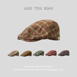 หมวก ผ้าฝ้าย ลายสก๊อต สีสันสดใส สไตล์ญี่ปุ่น ย้อนยุค เหมาะกับฤดูใบไม้ผลิ และฤดูร้อน สําหรับผู้หญิง