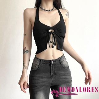 Demonlores- เสื้อครอปท็อป แขนกุด เปิดหลัง แฟชั่นฤดูร้อน สําหรับผู้หญิง