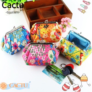 Cactu กระเป๋าใส่เหรียญ กระเป๋าเก็บหูฟัง โทรศัพท์ แบบพกพา โพลีเอสเตอร์ โลหะ ลายดอกไม้ สําหรับผู้หญิง