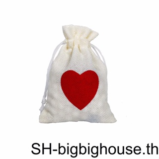 【Biho】ถุงขนม ผ้าลินิน แบบหูรูด กันฝุ่น ลายหัวใจ สําหรับใส่ขนมขบเคี้ยว ปาร์ตี้คริสต์มาส งานแต่งงาน