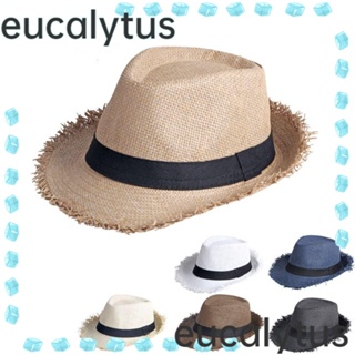 Eucalytus1 หมวกฟางปีกกว้าง ป้องกันแดด สไตล์คาวบอย สําหรับผู้ชาย