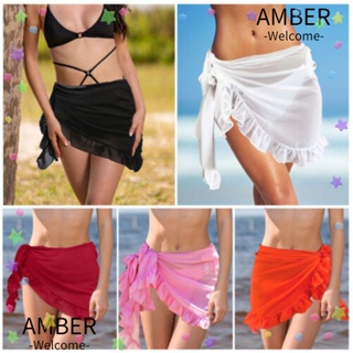 Amber ผ้าคลุมชุดว่ายน้ํา ผ้าชีฟองซีทรู สีพื้น สําหรับผู้หญิง