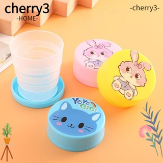 Cherry3 แก้วน้ําพลาสติก พับได้ ลายการ์ตูน ขนาด 100 มล. พร้อมฝาปิด แบบพกพา สําหรับเดินทาง กลางแจ้ง 4 ชิ้น