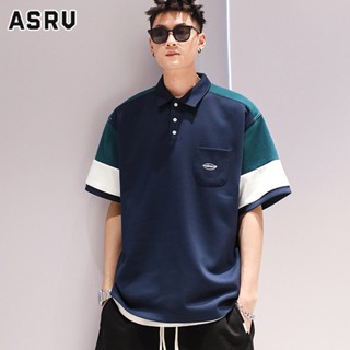 ASRV สีทึบผู้ชายใหม่อินเทรนด์เย็บทั้งหมดแขนสั้นขี้เกียจเรียบง่ายเสื้อโปโล 2023 แฟชั่นเยาวชน