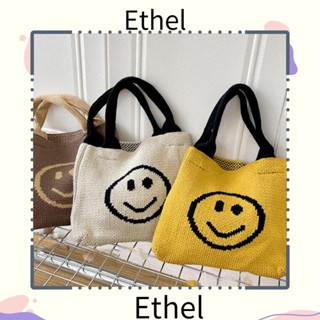 Ethel1 กระเป๋าถือ ผ้าถัก ความจุสูง ลายหน้ายิ้ม แฟชั่น สําหรับนักเรียน