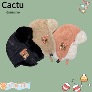 Cactu หมวกกระสอบ ผ้ากํามะหยี่ขนนิ่ม แต่งขนเฟอร์เทียม ให้ความอบอุ่น แฟชั่นฤดูหนาว สไตล์รัสเซีย สําหรับเล่นสกีกลางแจ้ง