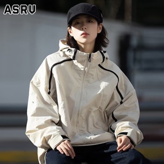 ASRV เสื้อแจ็คเก็ตมีฮู้ดกลางแจ้งสำหรับบุรุษและสตรีสีตัดกันซิปเสื้อแจ็คเก็ตกันลมและกันความเย็น