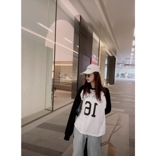 EPVV CEL Beaute 2023 autumn and winter New alphanumeric printed logo decoration fashion all-match round neck long sleeve color matching T-shirt for women
