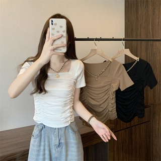 【T Shirt Oversize】เสื้อยืดแขนสั้น คอสี่เหลี่ยม ขนาดใหญ่ สไตล์เกาหลี แฟชั่นฤดูร้อน สําหรับผู้หญิง รองรับ 100 กก.