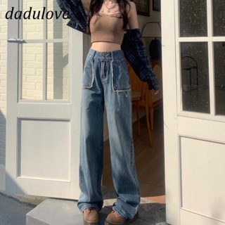 DaDulove💕 New Korean Version of INS Large Pocket Jeans High Waist Raw Edge Wide Leg Pants Large Size Trousers