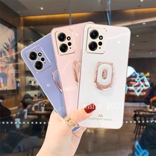 Ready Stock 2023 New Phone Case Redmi Note12 Note 12S Note 12 Pro+ Plus 4G 5G เคส Casing Electroplating Straight Edge Protective Case with Bear Stand Soft Case เคสโทรศัพท