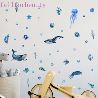Fallforbeauty สติกเกอร์เรืองแสง มีกาวในตัว กันน้ํา ลายปลาแมงกะพรุน สีฟ้า สําหรับตกแต่งพื้นหลัง ผนังห้องเด็ก