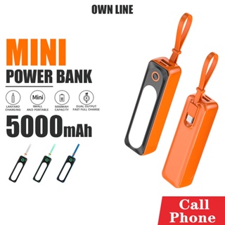 Powerbank ขนาดเล็ก สายชาร์จ iph,Type-C ในตัว อินเทอร์เฟซ USB,Type-C ความจุ 5000mAh ไฟส่องสว่าง