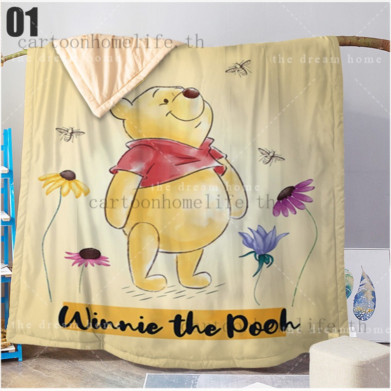 winnie-the-pooh-ผ้าห่มเนื้อผ้าฝ้ายลายการ์ตูนหมีพูห์ล้างทําความสะอาดได้