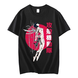 TOP CTT-shirt  เสื้อยืดแขนสั้น ผ้าฝ้าย พิมพ์ลายมังงะญี่ปุ่น Ghost Soldier Ghost In The Shell Kusanagi Motoko ขนาดใหญ่ สํ