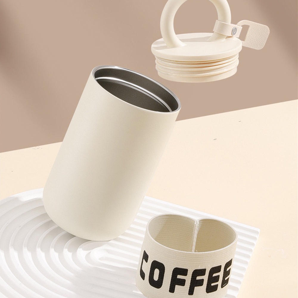แก้วกาแฟสูญญากาศสแตนเลส-กระติกเก็บความร้อนหุ้มฉนวนถ้วยแก้วน้ำเดินทางสำนักงานถ้วยกาแฟพร้อมสายสะพายดอกไม้