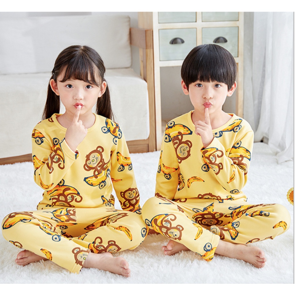 lbb-092-bb-ชุดนอนเด็กแขนยาวขายาวสีเหลืองลายลิง-banana-พร้อมส่งด่วนๆ-จากกทม