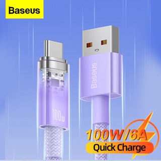 Baseus 100W เปิดปิดอัตโนมัติ ชาร์จเร็ว 6A 5A USB Type C สายเคเบิลข้อมูล สําหรับ Huawei P50 Xiaomi USBC สายชาร์จโทรศัพท์มือถือ