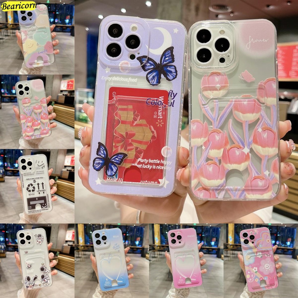 เคสโทรศัพท์มือถือ-ซิลิโคนนุ่ม-ใส-กันรอยกล้อง-พร้อมช่องใส่บัตร-รูปหัวใจ-ดอกไม้-สําหรับ-oppo-a7-a5s-a12-a74-a95-a55-a16s-a77s-a57e-a57s