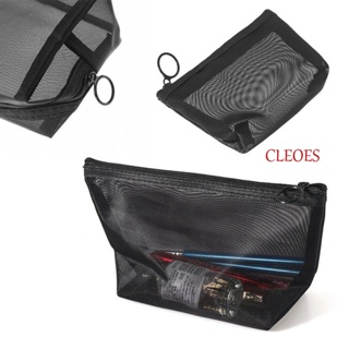 Cleoes กระเป๋าถือ ผ้าตาข่าย มีซิป สีดํา สําหรับใส่เครื่องสําอาง เดินทาง อาบน้ํา