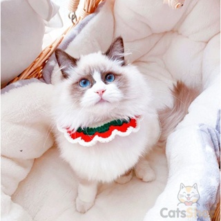 ปลอกคอแมว ปลอกคอคริสต์มาส ไหมพรม  คอสเพลย์  แฮนด์เมด ขอบขาวกลม