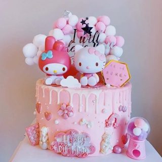 ท็อปเปอร์เค้ก รูปปั้นการ์ตูน Hello Kitty Melody Happy Birthday KT Cat สําหรับตกแต่งเค้ก ขนมหวาน เบเกอรี่ อาบน้ําเด็ก ปาร์ตี้