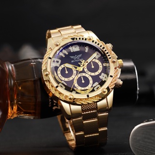 นาฬิกาข้อมือควอตซ์แฟชั่น สายแสตนเลส หน้าปัดขนาดใหญ่ ลําลอง สีทอง แบบเรียบง่าย สไตล์นักธุรกิจ สําหรับผู้ชาย