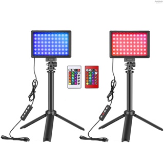 Andoer ไฟเติมแสง RGB ไฟวิดีโอ LED หรี่แสงได้ พลังงาน USB พร้อมขาตั้งกล้อง 2 แพ็ค สําหรับประชุมทางไกล วิดีโอ ถ่ายทอดสด สอนออนไลน์