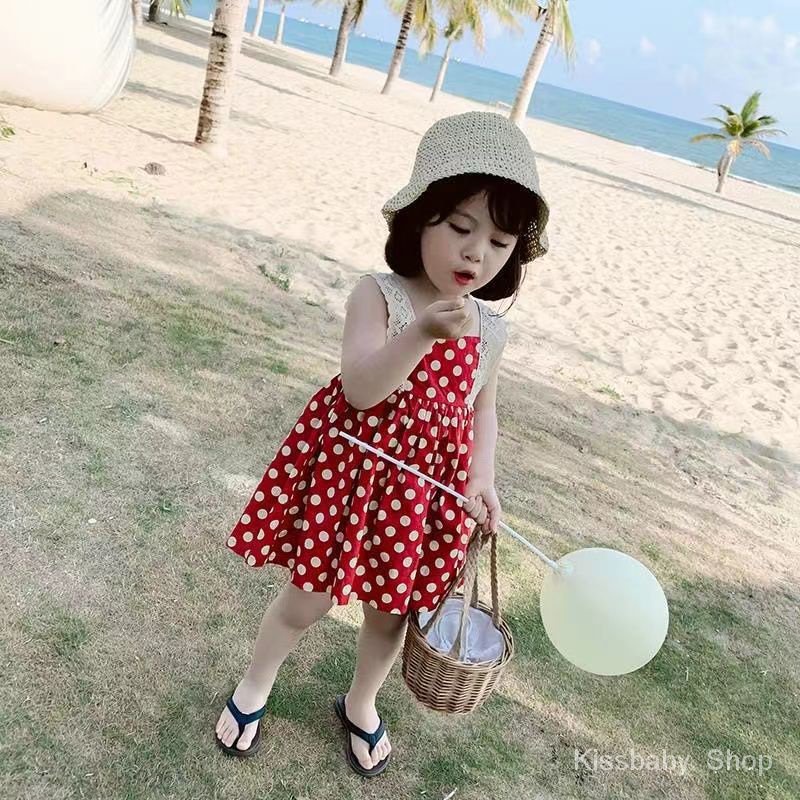 ชุดเดรสสายเดี่ยว-ลายจุด-แฟชั่นฤดูร้อน-สไตล์เจ้าหญิง-สําหรับเด็กผู้หญิง-2022