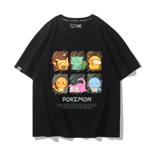 [Hot Sale]! Pokemon อนิเมะ เสื้อยืด Pikachu Psyduck Charmander Bulbasaur เสื้อยืดแขนสั้นผ้าฝ้ายฤดูร้อน INS