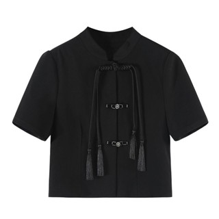 Genaqi ใหม่ เสื้อแจ็กเก็ตแขนสั้น ทรงหลวม ประดับพู่ สไตล์จีน ฝรั่งเศส ระดับไฮเอนด์ เข้ากับทุกการแต่งกาย เหมาะกับฤดูร้อน สําหรับผู้หญิง