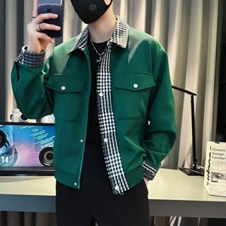 เสื้อโค้ทลําลอง คอปก แบบเปิดลง สไตล์เกาหลี แฟชั่นสําหรับผู้ชาย