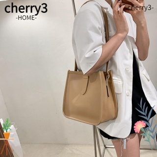 Cherry3 กระเป๋าสะพายไหล่ลําลอง หนัง PU ความจุขนาดใหญ่ สีพื้น แฟชั่นวินเทจ สําหรับสตรี