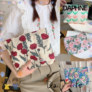 Daphne กระเป๋าเครื่องสําอาง ผ้าฝ้าย ลายดอกไม้ มีซิป