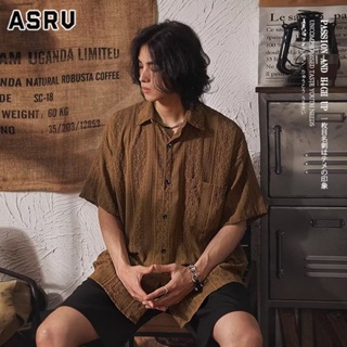 ASRV เสื้อ เสื้ออินเทรนด์แขนสั้นสไตล์หลวมใหม่สีทึบชายฮาราจูกุเรียบง่ายขี้เกียจกลวง