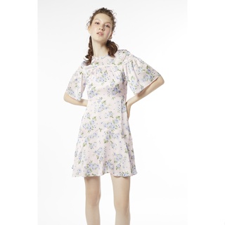 EP เดรสสั้นลายฟลอรัลแต่งระบาย ผู้หญิง สีชมพูอ่อน | Floral Print Short Dress with Ruffle Detail | 04701