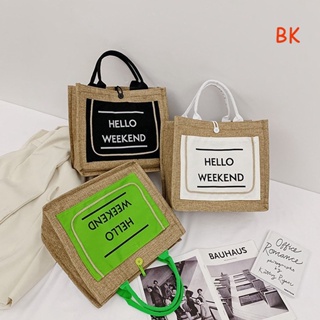 Bk กระเป๋าถือ ผ้าฝ้าย ผ้าลินิน สไตล์เกาหลี ย้อนยุค สําหรับผู้หญิง