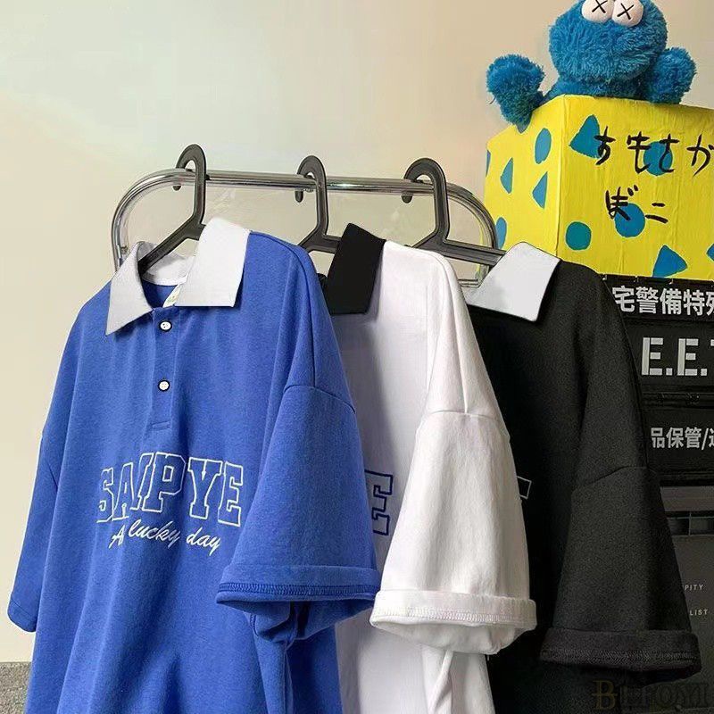 ใหม่-เสื้อโปโลแขนสั้น-คอปก-ทรงหลวม-พิมพ์ลายตัวอักษร-สีดํา-สไตล์เกาหลี-สําหรับผู้ชาย-befoyi-zyq100