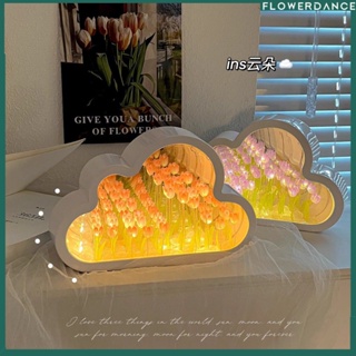 2 In 1 Tulip Lamp Creative Tulip Cloud Mirror Night Light With Mirror Atmosphere Light Desktop Bedside Diy Lamp Home Bedroom Decoration Gift flower