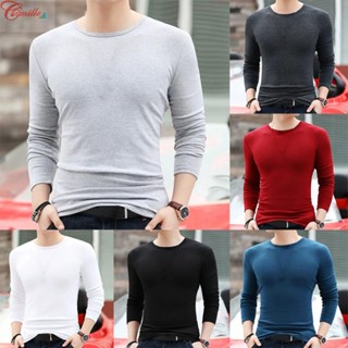 เสื้อท็อปส์ คอกลม แขนยาว ทรงสลิมฟิต สําหรับผู้ชาย