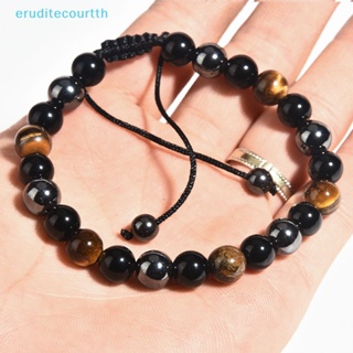 [eruditecourtth] สร้อยข้อมือ แบบถัก หินออบซิเดียนธรรมชาติ 8 มม. 10 มม. [ใหม่]