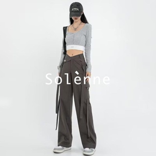 Solenne  กางเกงขายาว คาร์โก้ กางเกง ย้อนยุค 2023 NEW คุณภาพสูง Unique สวย ทันสมัย A90M079 36Z230909