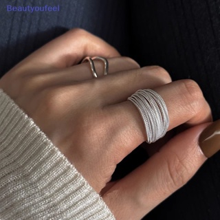 [Beautyoufeel] แหวนแฟชั่น หลายชั้น ปรับได้ สีเงิน สไตล์วินเทจ ของขวัญวันเกิด สําหรับผู้หญิง