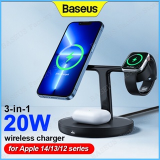 Baseus 3-in-1 แท่นชาร์จแม่เหล็กไร้สาย 20W ปรับได้ ชาร์จไว สําหรับ IP 12 13 Series