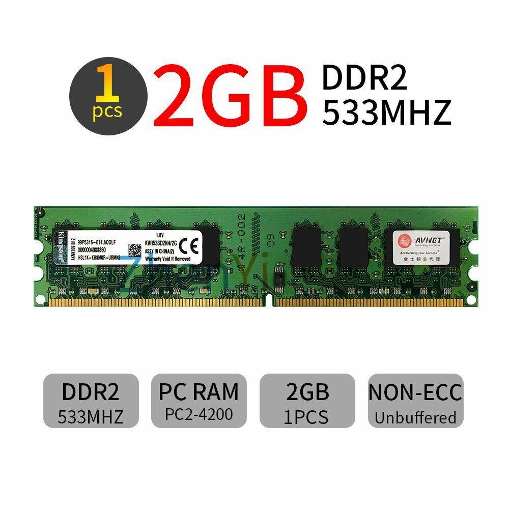 Barrettes Mémoire DDR2 Kingston 533MHz PC2-4200U - Lot De 2GB, 4GB, 8GB, 16GB - Neuf