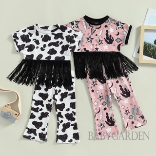Babygarden-6m-4y ชุดเสื้อยืด แขนสั้น พิมพ์ลายวัว และกางเกงขายาว สําหรับเด็กผู้หญิง 2 ชิ้น